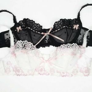 Jezebel Unlined Lace 36B Bra Set Black White Pink